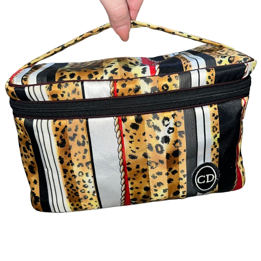 VTG Christian Dior Large Animal Print Makeup Cosmetic Travel Toiletry Bag Case